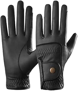 AFE Genuine Leather Horse Riding Gloves Ladies Dublin Track Gloves Leather Equestrian (S, Black)