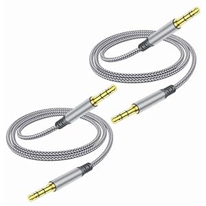 3.5mm Aux Cable (3.3ft/1m, Pack of 2) – Male to Male Audio Auxiliary Cord for Headphones, Car, Home Stereos, Speaker, iPhone, iPad, iPod, Echo – Gray