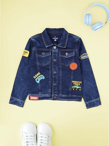 Image of KiddoPanti Boys Denim Jacket | Cotton Poly Blend with Spandex | Washed Denim, Full Sleeve | Button Closure & Front Flap Pockets | Collared Neck