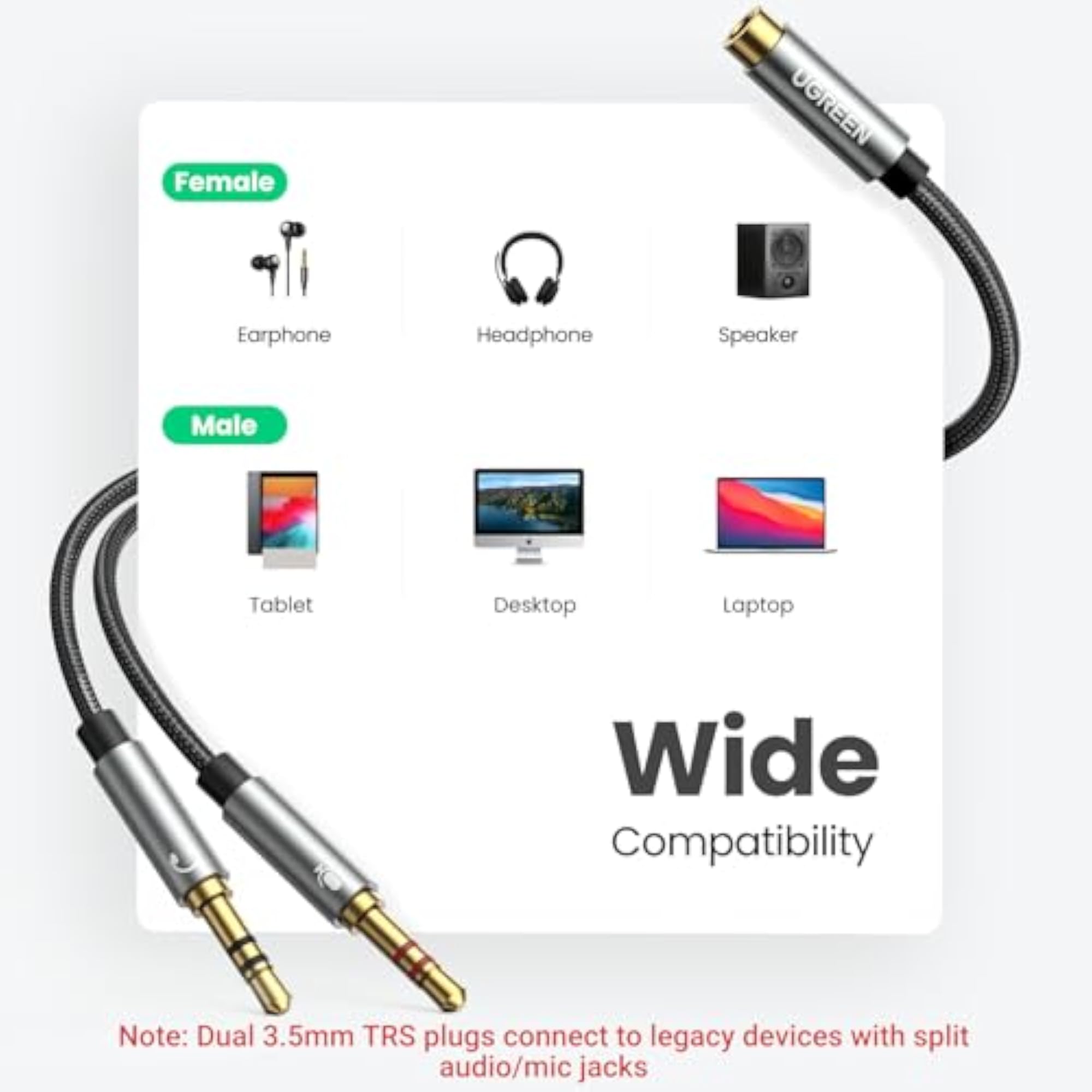 Headphone Splitter for Computer 3.5mm