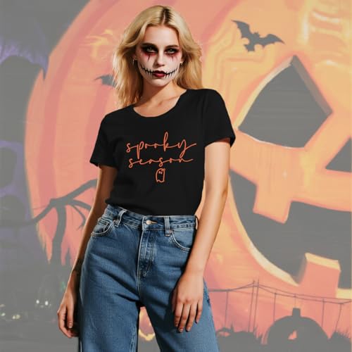 Halloween Shirts for Women Halloween Ghost T-Shirt Spooky Season Tee Tops4