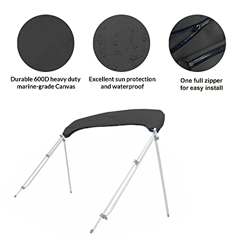 Savvycraft 4 Bow Bimini Top Replacement Cover, Durable Marine Grade Canvas Boat Canopy, Easy Install Zipper Sleeves, 4 Bow 96" L 97"-103" W Black Color #TOP3