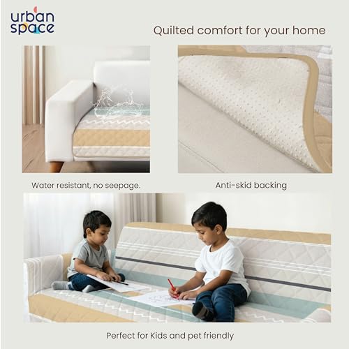 Image of Urban Space 3 Seater Quilted Sofa Cover mat, Non-Slip Sofa Protector, Easy Care & Machine Washable Cover, Sofa Seat Runner for Couch for Living Space (3 Seater - River Bands)
