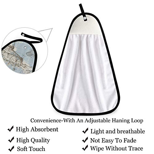 Visesunny Hand Towel For Kitchen Bathroom Decor Sea Map With Compass Lighthouse Anchor Seashell Soft Absorbent Cotton Dish Towel With Hanging Loop Botton Cleaning And Drying Washcloth #TOP2