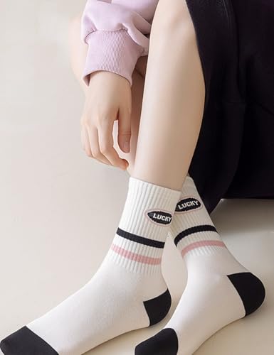 Womens Cute Crew Socks Casual Athletic Aesthetic Socks Neutral Cotton Socks 3-6 Pairs2