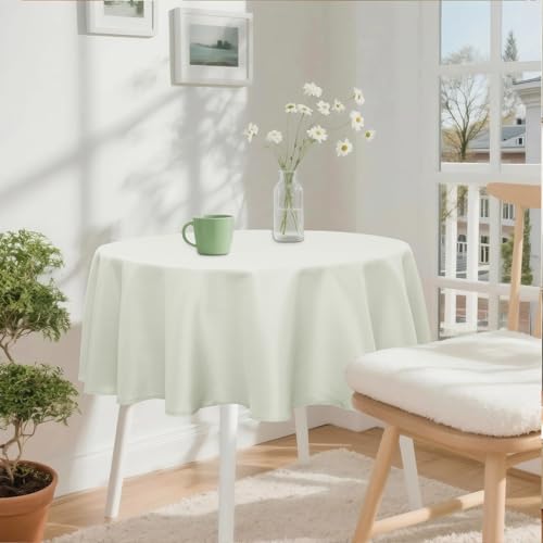 XWZO Round Tablecloth 30 Inch Polyester Table Cloth, Small Round Table Cover Waterproof Wipe Clean Spillproof for Kitchen Dining Wedding Outdoor Picnic Buffet Party, Ivory