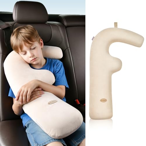 Image of FLORICH Memory Foam Kids Travel Pillow, Car Sleeping Pillow, F-Shape Car Pillows for Adults and Children, Traveling Car Pillow for Kids with Removable Pillowcase (Beige)