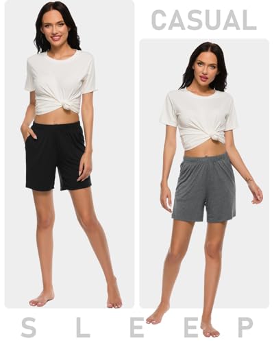 Image of JINSHI Womens Pajama Shorts Soft Comfortable Lightweight Elastic Drawstring Modal Pajama Bottoms Lounge Shorts with Pockets