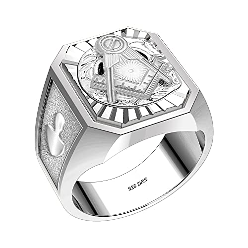 US Jewels Masonic Customizable Men's 925 Sterling Silver With 10k or 14k Yellow Gold G Master Mason Ring2