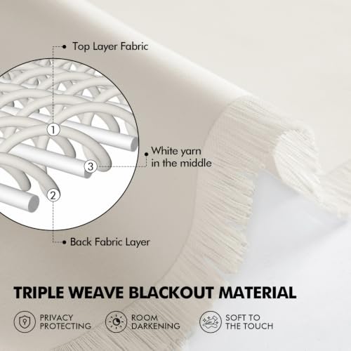 Image of MIULEE Ivory Blackout Bedroom Curtains Drapes 96 Inch Long 52 inchx96 inch | Grommet Top, Room Darkening Window Drapes, Privacy Protection, Thermal Insulated, Heat Blocking, Light Blocking