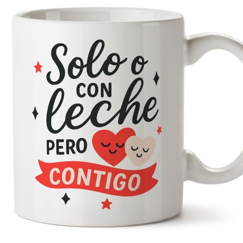 MUGFFINS taza regalo novia y novio con frase Solo o con leche pero contigo en Español | aniversario, regalos San Valentín, cumpleaños, novio, novia, romántico, amor | pareja-2 v1