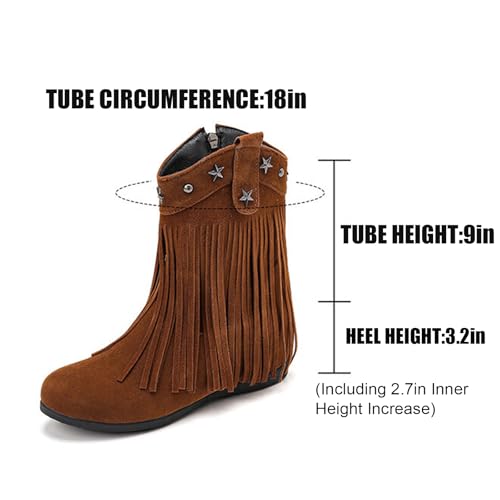 Women'S Suede Hidden Wedge Tassel Ankle Boots Fashion Round Toe Side Zipper Slip-On Flat Mocassion Ankle Boots Casual Vintage Western Western Cowgirl Boots2