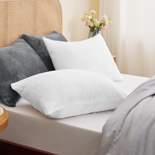 Image of BEDELITE Flannel King Size Pillow Cases Set of 2, Bright White, 20x36 in