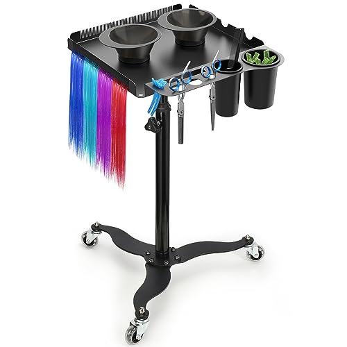 Salon Rolling Tray, Professional Salon Tray Cart with 2 Magnetic Bowls, Hair Extension Tool Tray for Hairdressers,Tool Tray Trolley for Hair Salon Home Shop