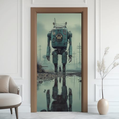 Machinery Technology - Calcomanías para puerta, adhesivo de robot de reflexión para despegar y pegar, papel pintado artístico para puerta, autoadhesivas, calcomanías de la industria futurista, vinilo