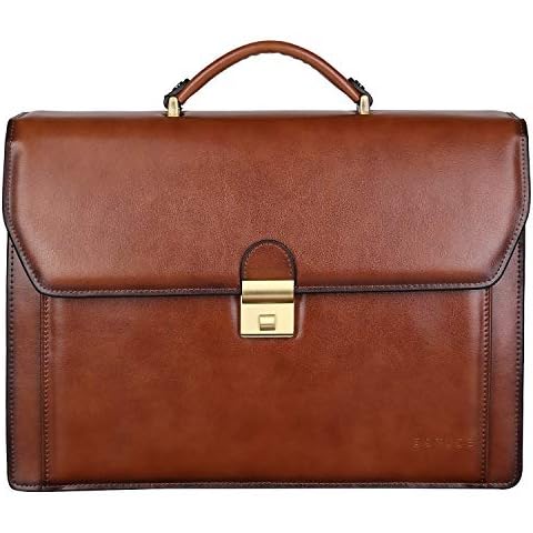 Banuce Vintage Leather Briefcase for Men with Lock Attache Case 14 Inch Laptop Business Bags Tote Work Bags Brown Cover