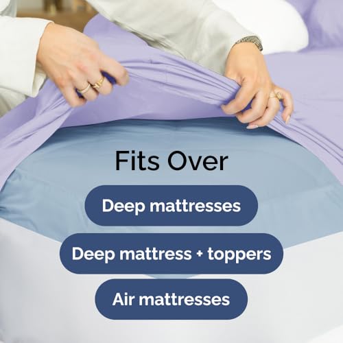 Image of Extra Deep King Sheet Set - 6 Piece Breathable & Cooling Sheets - Lavender | Hotel Luxury Bed Sheets Set, Easy & Secure Fit, Ultra-Soft, Wrinkle & Fade Free, Comfy Sheets Set with Extra Deep Pockets