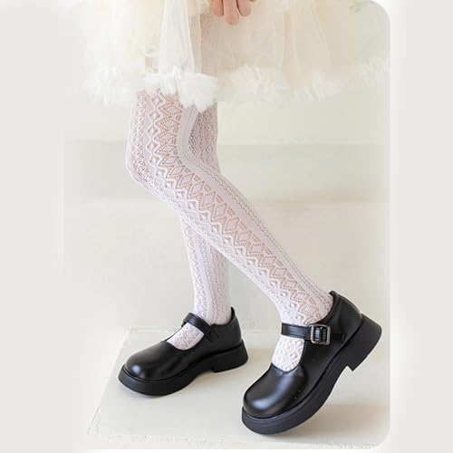 Tights, Mesh Stockings for Kids School Uniform Hollowed Leggings for Girl NonSlip Spring Stretchy Lace Socks3