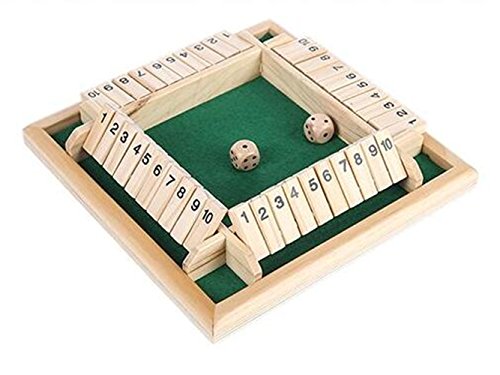 WISDOMTOY Wood Deluxe Four Sided 10 Number Shut The Box Dice Board Game Home Party Club Toy for Kids and Adults