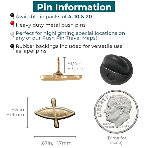 Image of Kayak Push Pins - Gold Kayak Map Pins for Cork Boards, Maps, or Lapel Use - Designed in USA - Set of 10