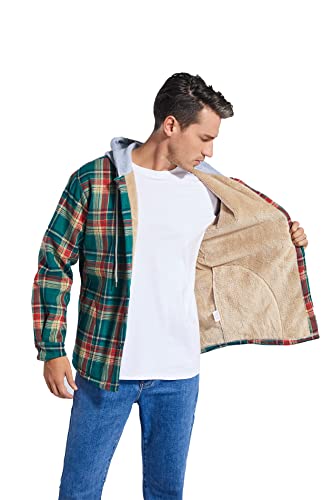 Image of Men's Cotton Plaid Shirt Jacket Fleece Flannel Sherpa Button Down