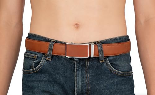 Image of Lingli Men's Belt,Ratchet Dress Belt with Automatic Buckle Brown /Black-Trim to Fit-35mm wide