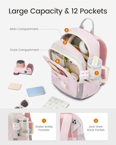 Image of LOVEVOOK School Backpack for Teen Girls & Kids, Lightweight Large Capacity Waterproof Bookbag with 15.6 inch Laptop Compartment, Cute Ergonomic Bag for Elementary Middle School Students