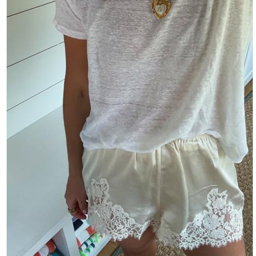 Amiblvowa Women Satin Silk Lace Shorts Low Rise Micro Mini Shorts Coquette Lounge Half Slip Pj Bottoms French Knickers3