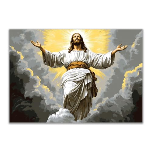 DMZPKZB Arte mural de Jesús, Nubes Cuadro decorativo de Cristo Jesús orando, para sala de estar, dormitorio, decoración de iglesia - 30x45cm Sin marco(Blanco)