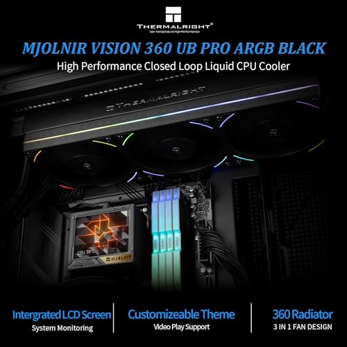Image of Thermalright Mjolnir Vision 360 UB PRO ARGB Black CPU Aio Cooler,PC 360 Specification Water Cooler System with Inline Fan,3.5'' LCD Screen with 640x480 Resolution,for AM4 /AM5;Intel 1700 /1851 /115X /2011