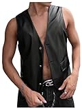 GORGLITTER Men's Leather Vest Casual Button Down Western Cowboy Cropped Vests V Neck Going Out Jacket Black Medium