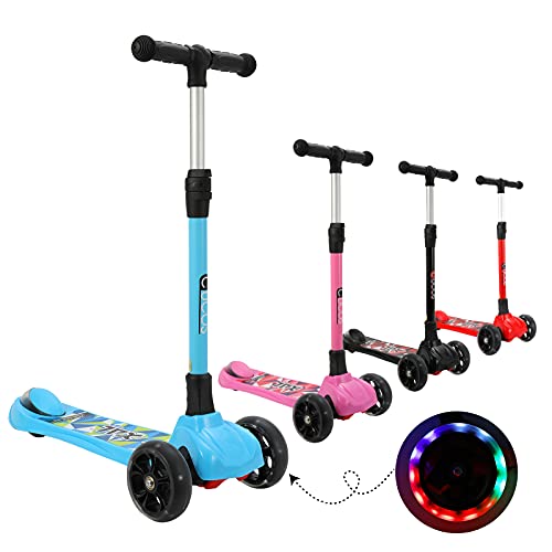 CUCOS Toddler Scooter for Kids Ages 3-8, 3 Wheels Kick Scooter for Boys Girls with PU LED Flashing Wheels, 4 Adjustable Height