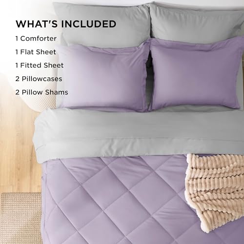 Image of Bedsure Full Size Comforter Set - 7 Pieces Reversible Light Purple Bedding, Full Size Bed Set for All Seasons, Bed in a Bag with Down Alternative Comforter, Sheets, Pillowcases & Shams