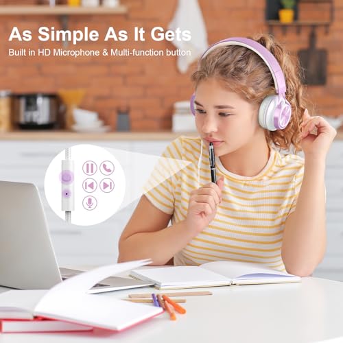 Image of AILIHEN Kids Headphones for School with Mic Wired, 3.5mm Jack, Purple