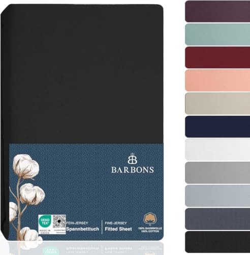 BARBONS Spannbettlaken 200x200cm - 100% Baumwolle Bettbezug Schwarz | Oeko-TEX Zertifiziert - Spannbetttuch - Bettlaken - Bettbezug - Jersey - für Boxspringbett und Dicke Matratzen