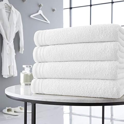 Set of 4 Bathroom Large Bath Sheets, 100% Egyptian Cotton Hotel Quality Bath Sheets 90 x150 cm Super Jumbo Extra Large Bath Sheets Set Soft Towels Highly Absorbent & Quick Dry For Daily Use|White Cover