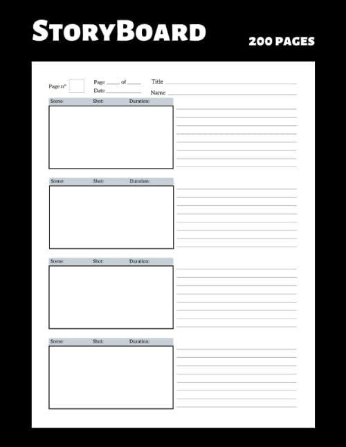 Storyboard 200 pages: Blank Storyboard Notebook - filmmaker or layout artist - Narration Lines - 200 pages - 8.5" x 11"