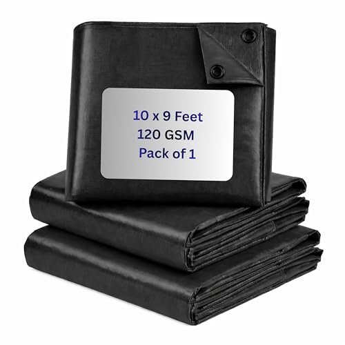 Image of Premium 40x30ft Black Tarpaulin, Thadika, 120 GSM Virgin Tharpai Sheet, Heavy Duty Waterproof Tadpatri Cover with Reinforced Eyelets & UV Protection, Ideal for Trucks, Farms, Home Use, 1 Sheet