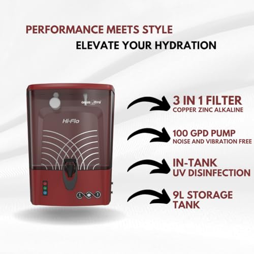 Image of aquaultra Water purifier | RO+UV Filtration | Copper Alkaline Purification | 9L storage (Hi-Flow (Cherry))