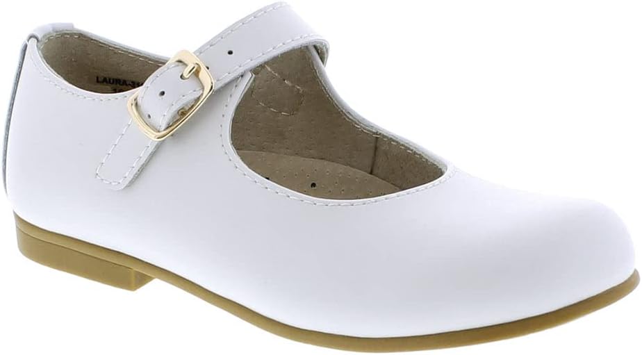 FOOTMATES Laura Mary Jane T-Strap Leather Girls Party Dress Shoes with Custom-Fit Insoles, Slip-Resistant Non-Marking Outsoles - for Toddlers and Little Kids, Ages 1-8