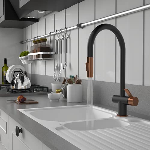 Keenware KKT-583 Kingsbury Doppelsprüh-Küchenarmatur, herausziehbar, Schwarz & Rotgold