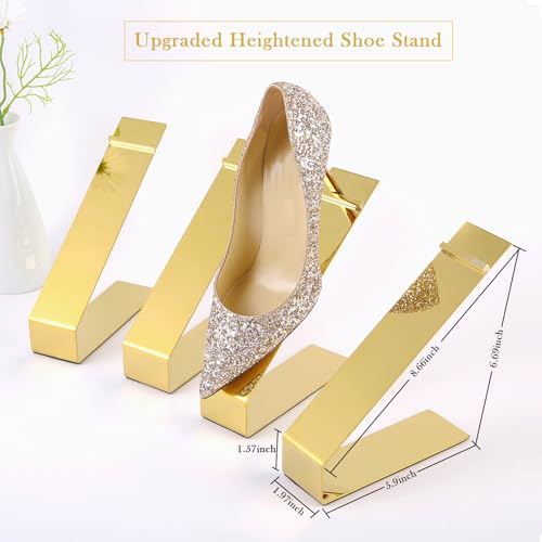 Shoe Display Stand, 8.66 in Extended Shoe Stands, 4 Pcs Titanium Gold Stainless Steel Shoes Display Rack Holder Stand, High Heels Sandal Display Stand for Retail Store Vendors Merchandise