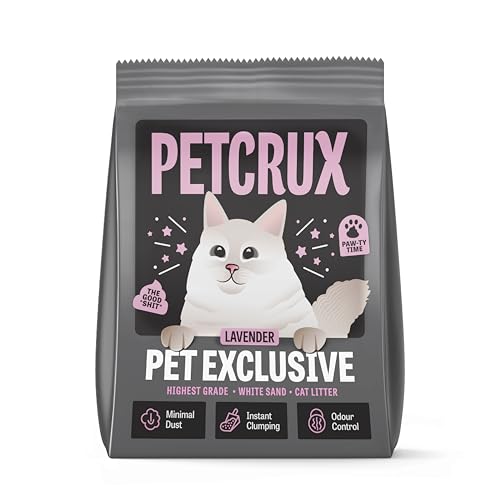 Image of PetCrux Pet Exclusive White Sand Lavender Scented Cat Litter | Made with the Highest Grade White Sand | Superior Odour Control | 99.9% Dust Free Scoopable (for Multiple Cats), 5kg