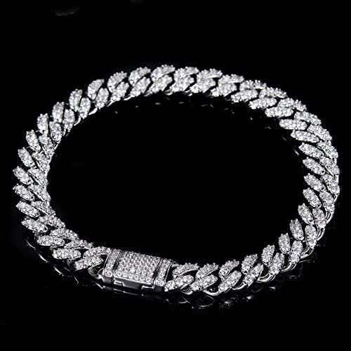 Chinaluster Moissanite Bracelet For Women Or Men,S925 Silver Cuban Link Chain Bracelet,8Mm D Color Vvs Clarity Brilliant Hand Chain For Boyfriend Or Girlfriend Gifts (Silver, 9 In) #TOP2