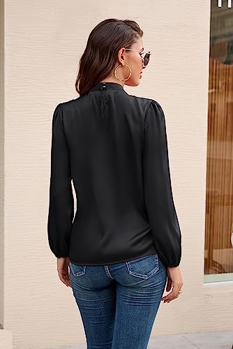 GRACE KARIN Women's Long Sleeve Shirts Mock Neck Casual Silk Satin Blouse Tops for Business Office Work2