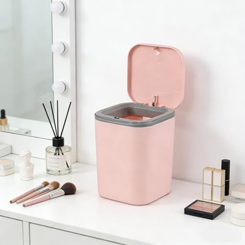 Mini cubo de basura de escritorio rosa de plástico de 2 L 6