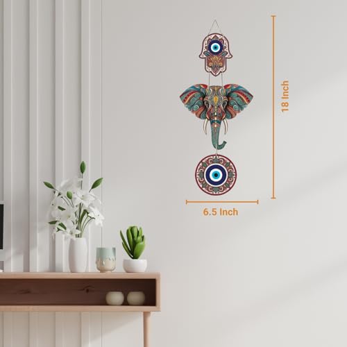 Image of GiftOday Designer Elephant Wooden Wall Hanging for Home Decor | Hamsa Hand Decoration for Livingroom | Modern Artworks Items | Peace Charm Door Accent Decorative Hangings (Design 1)