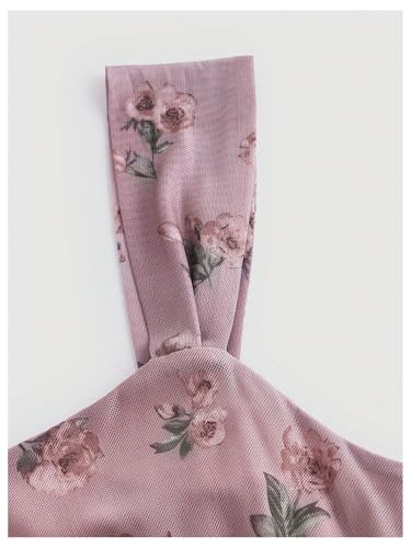 Image of Floerns Women's Rose Floral Print Mesh Midi Dress Fishtail Hem Vacation Bodycon Dresses