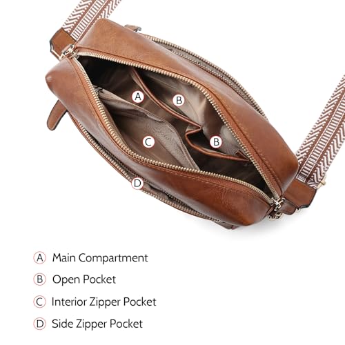 Image of FOXLOVER Small Crossbody Bags for Women Triple Zip Cell Phone Purses Vegan Leather Handbag with Colored Shoulder Strap(Brown)