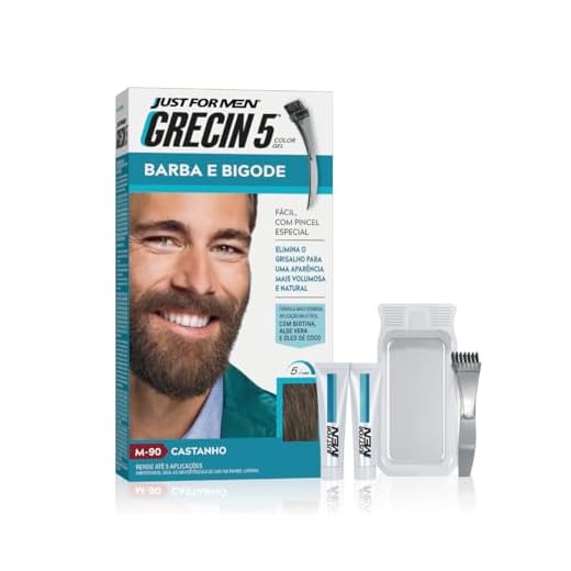 Just For Men Grecin 5 Color Gel, Barba e Bigode, Tonalizante que Elimina o Grisalho, Aparência Natural, Cor M90, Castanho, 28g